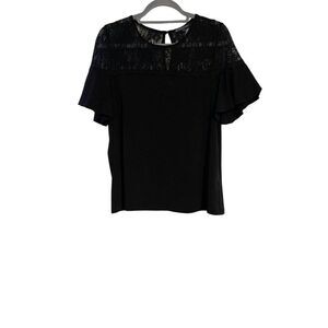 Adrianna Papell Women XL Top Black Lace Yoke Flutter Sleeve Blouse Feminine Boho